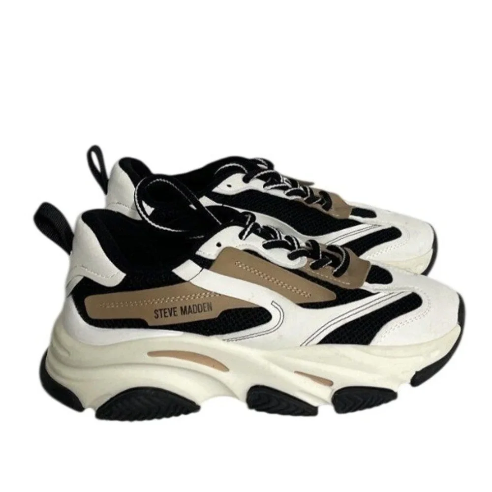 Steve Madden Possession Tan Black White Chunky Platform Sneakers POSS03S1 W 8